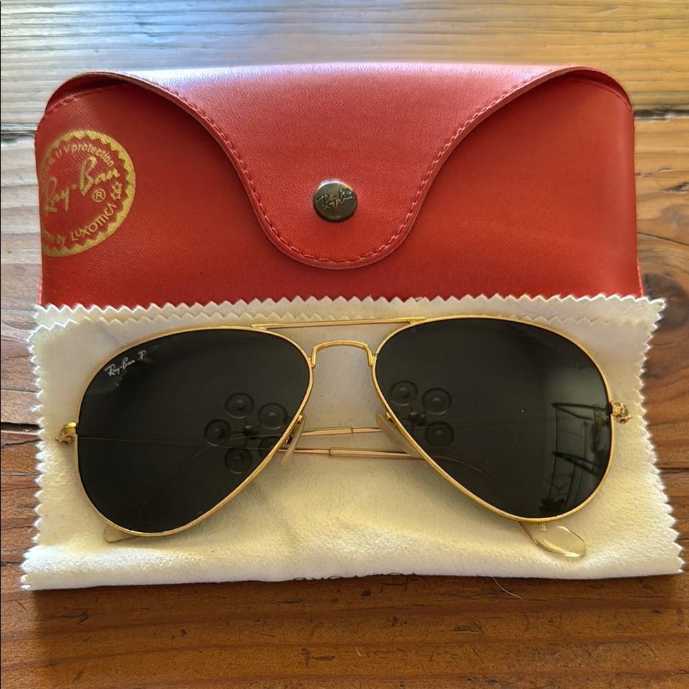 Ray-Ban Gold Frame Sunglasses with Black Lenses